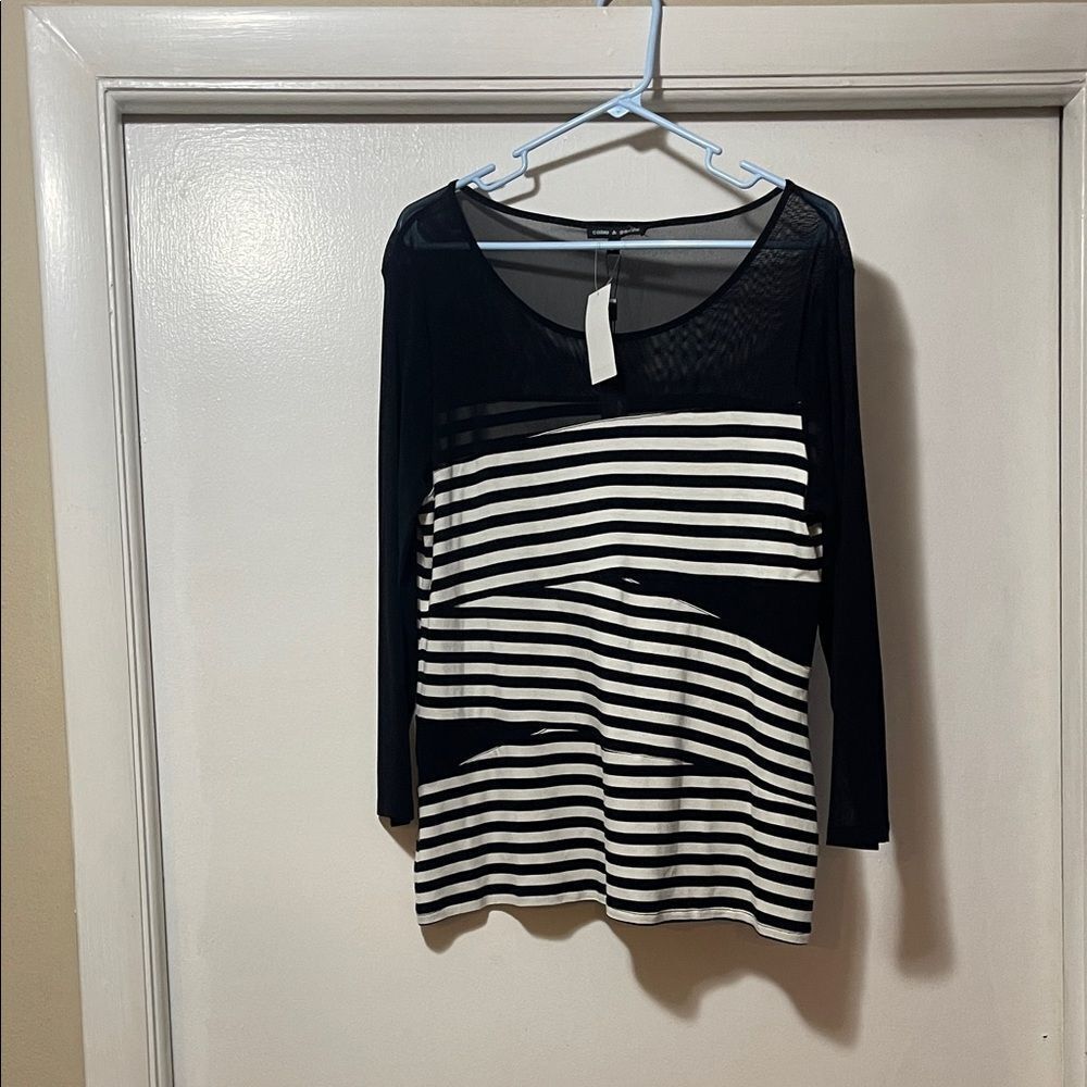 CBle & Gauge Black and White Striped Long Sleeve Top size XL NWT